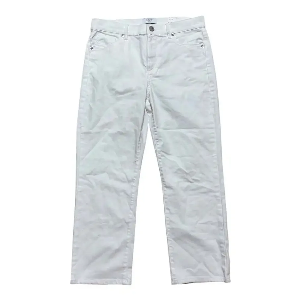 LOFT Women 8 Petite White Straight Crop Jeans Pants NWT Stretch